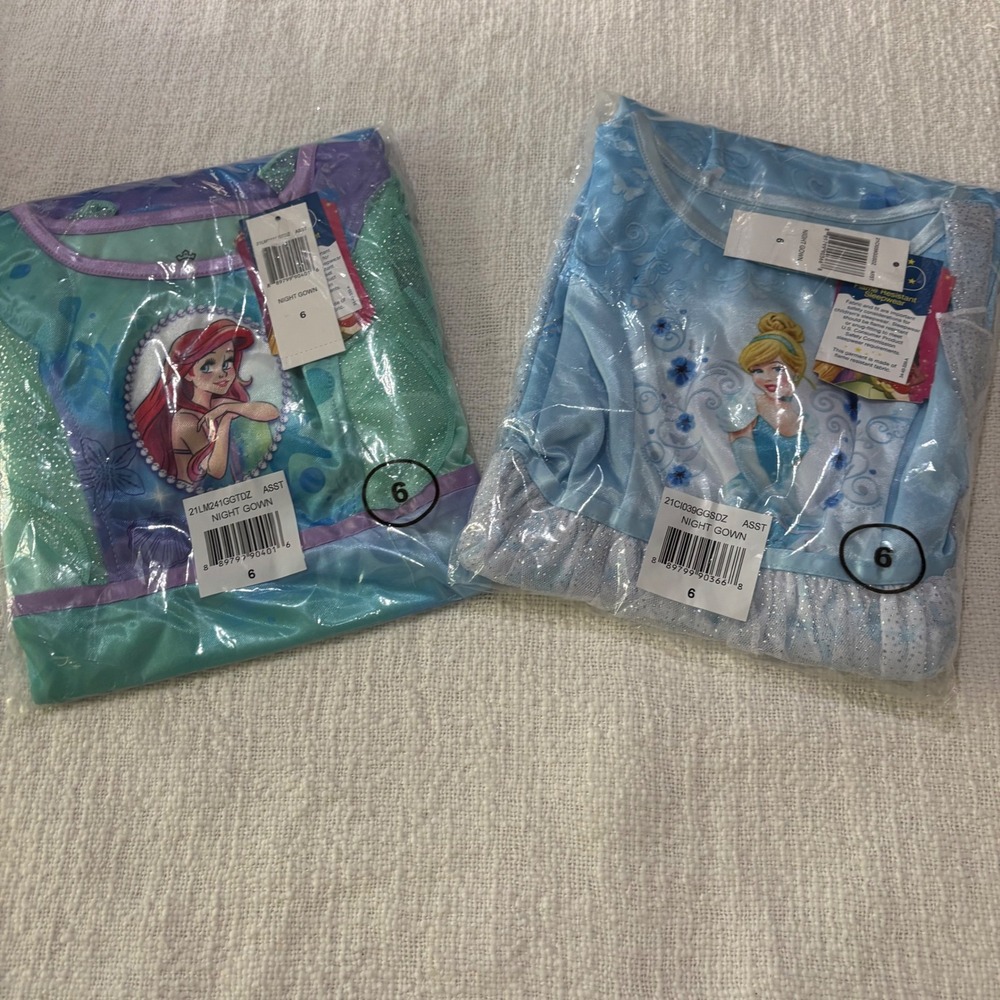 Disney Princess Nightgown Set Ariel Cinderella Blue Teal Girls Size 6 New